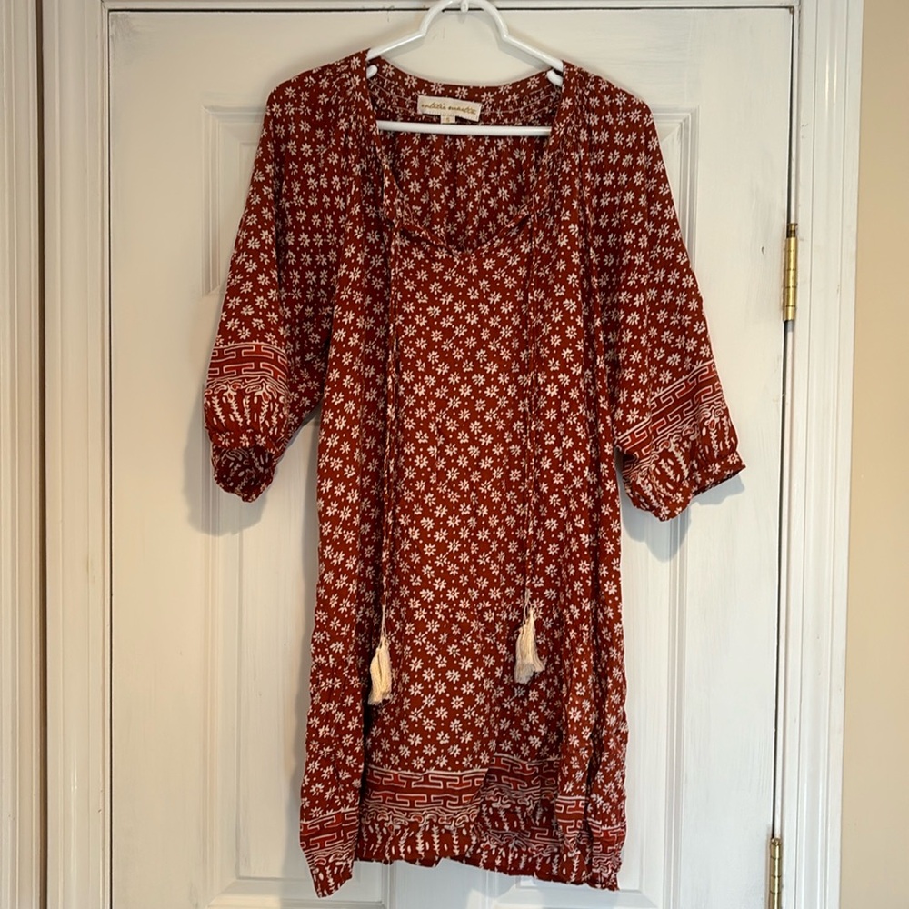 natalie martin rust & cream dress